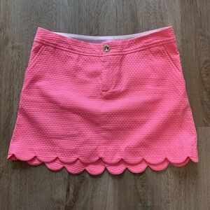 Lilly Pulitzer Colette Bright Pink Skirt Scalloped Hem Preppy Shorts Size 0